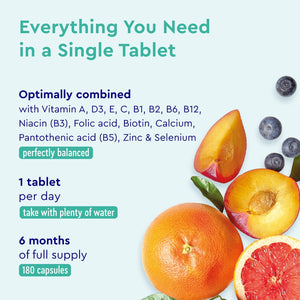 Multivitamin Tablets for Men & Women - 180 High Strength Multivitamins & Minerals Tablets - A-Z Multi Vitamins Supplements - Made in Germany