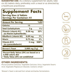 Solgar Brewer'S Yeast with Vitamin B12 Tablets - Rich Source of Protein, Vitamins, Minerals and Acids - Healthy Nervous System - Vegan,250 Count (Pack of 1)