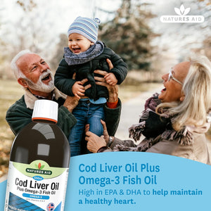 Natures Aid Cod Liver Oil Liquid 500Ml - High Strength Omega-3 Fish Oil with Vitamins a & D - Supports Immune System Heart Health Brain Function and Vision - Non-Gmo - Purity Guaranteed