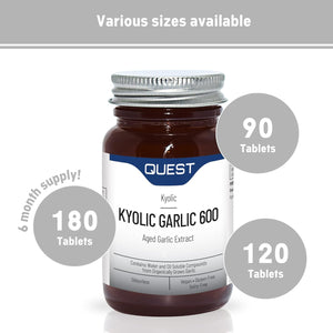 Quest Kyolic Garlic 90 Tablets - 600Mg High Strength Odourless Agedgarlic Extract for Heart, Liver & Immune Function. Daily Supplement, Improve Circulation, Liver Detox & Immunity (Pack of 1)