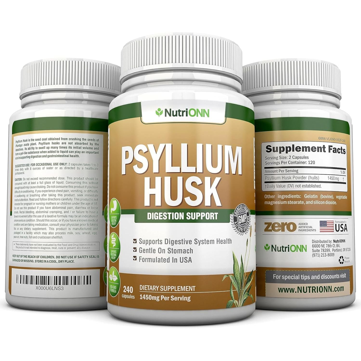 PSYLLIUM Husk Capsules - 1450Mg per Serving - 240 Capsules - Premium Psyllium Fiber Supplement - Great for Digestion and Regularity - 100% Natural Soluble Fiber