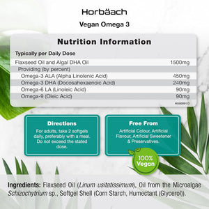 Vegan Omega 3 DHA from Algae Oil 1500Mg | 60 Softgels | High Strength 450Mg of ALA and 240Mg of DHA per Serving | by Horbaach