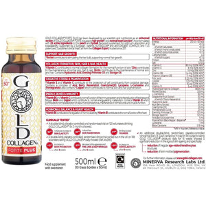 GOLD COLLAGEN New Forte plus - Collagen Supplements for Women & Men with Biotin Hair Growth, Skin & Immune System Booster with 8G of Marine Collagen, Vitamin C & Hyaluronic Acid, 1 Pack 10X50Ml
