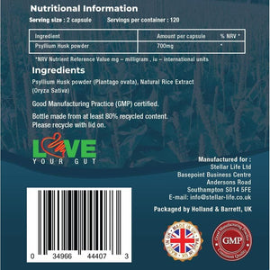 240 X Psyllium Husks Fibre Supplement – 1400Mg per Serving – Naturally High in Soluble Fibre – High Strength Vegan Capsules – 4 Months Supply – Made in the UK