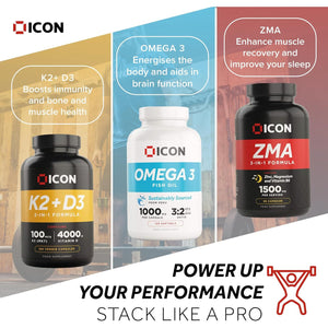 ICON Nutrition ZMA Supplement - 1500Mg per Serving, Sleep Vitamin Supplement, 3-In-1 Formula, Better Sleep Performance, Muscle Strength, Zinc, Magnesium and Vitamin B6-90 Tablets (1 Month Supply)