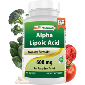 Best Naturals Alpha Liopic Acid 600 Mg 120 Count - ALA Alpha Lipoic Acid Powerful Antioxidant