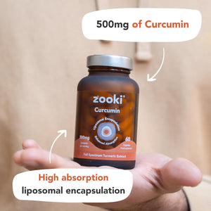 Zooki High Strength Liposomal Curcumin Capsules, 500Mg - Advanced Support for Digestion, Immunity, Joints and Bones (60 Capsules, 1 Month Supply)