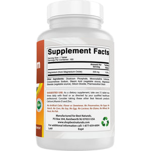 Best Naturals Magnesium Oxide 500 Mg 180 Tablets