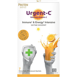 Pro-Ven Probiotics Urgent-C Daytime Kickstart Vitamin C, D, Zinc & Selenium Immune & Energy Intensive Formula25 Billion CFU Live Bacteria Orange Fizzy Drink, 7 Sachets