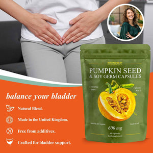 Pumpkin Seed and Soy Germ Capsules | Bladder Strength Supplements | High Strength 600Mg per Serving, 60 Capsules, Vegan & Gluten Free, Made in the UK