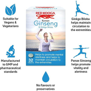 Red Kooga Ginseng Multivitamins and Minerals, with Vitamins B2, B6 and 12 and Niacin, Zinc and Iron, Pack of 32 Tablets