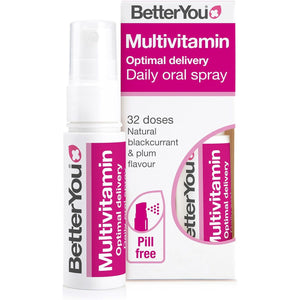 Betteryou Multivit Daily Oral Spray, Pill-Free Multi Vitamin Supplement, 14 Essential Nutrients to Support Health and Wellbeing , 1-Month Supply, Natural Blackcurrent and Plum Flavour