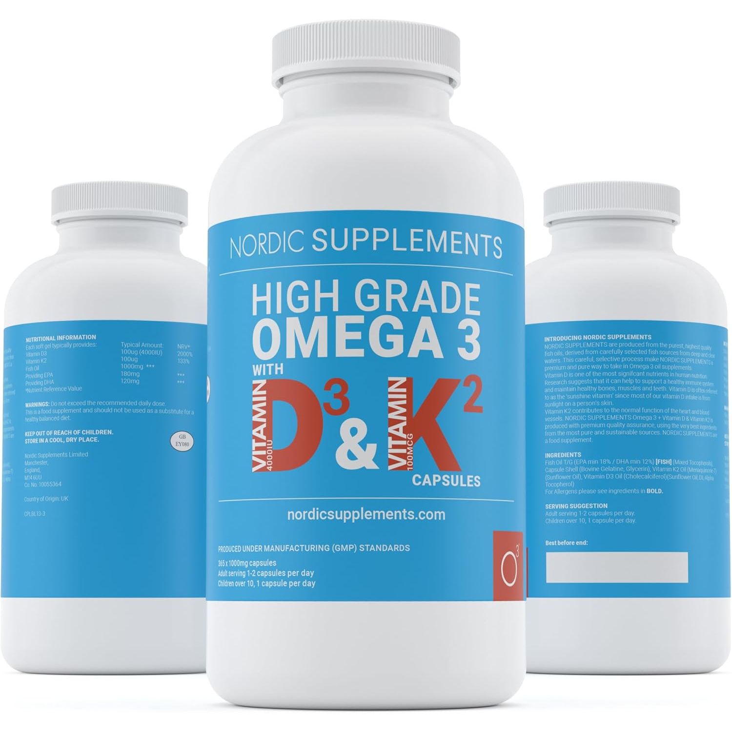 Nordic Supplements® Omega 3 Fish Oil 1000Mg with Vitamin D3 4000IU & K2 MK-7 100Μg – High Strength Triple Formula for Heart, Brain, Vision, Immune & Bone Health – 180 Capsules – Burp-Free & Ultra-Pure