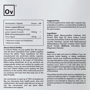 Green Lipped Mussel Capsules with Omega-3 | Antioxidant, Premium Extract, Omega 3 | Oxford Vitality (120)