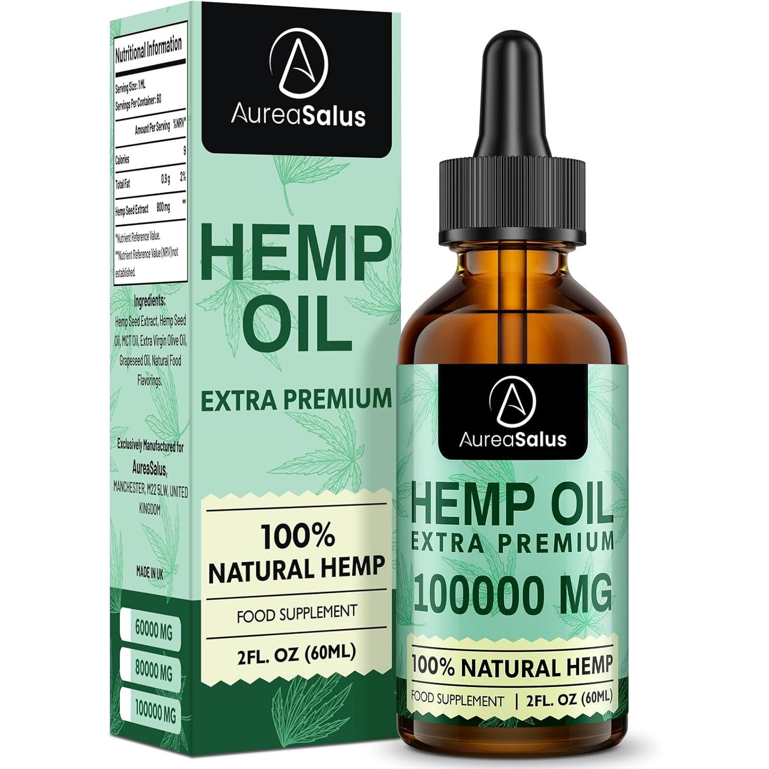 Aureasalus Premium Natural Oil 100000Mg, 100% Natural Ingredients, Enrich Omega 3-6-9, Improve Sleep, Gmo-Free (60 Ml (Pack of 1))