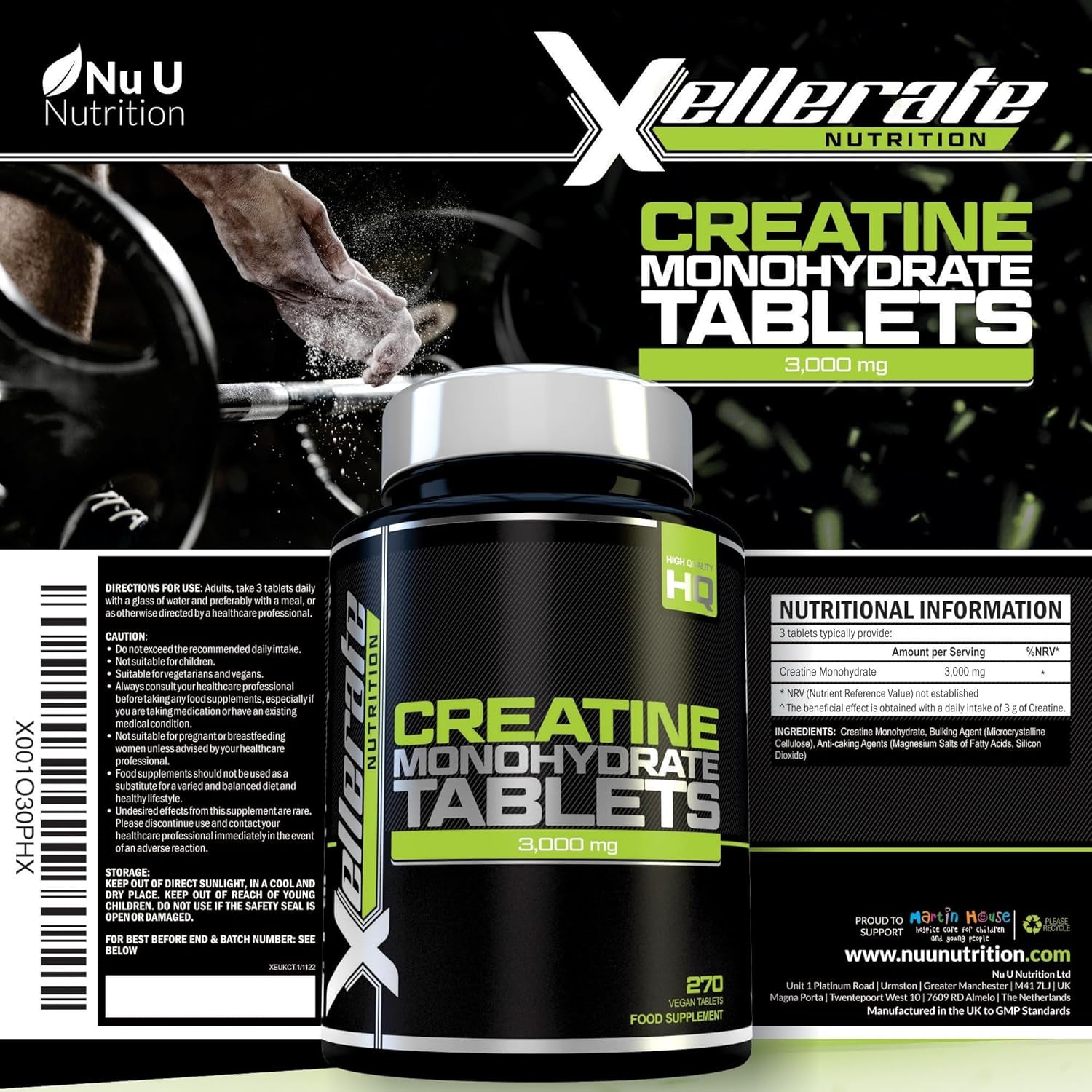 Creatine Monohydrate Tablets 3000Mg - 270 Vegan Tablets - 3 Month Supply - Pre Workout Energy Supplement for Men & Women - Powder & Capsules Alternative - Made in the UK - Xellerate Nutrition