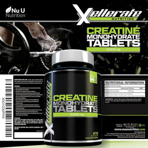 Creatine Monohydrate Tablets 3000Mg - 270 Vegan Tablets - 3 Month Supply - Pre Workout Energy Supplement for Men & Women - Powder & Capsules Alternative - Made in the UK - Xellerate Nutrition