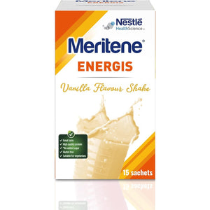 Meritene Energis Vanilla Protein Shake | 30G Powder Sachets, Pack of 15 | Nutritional Support Mix with Proteins and Minerals | with Vitamin D, B & K
