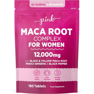 Maca Root Capsules for Women 12,000Mg | Peruvian Maca Supplement | High Strength Black & Yellow Maca Root with Panax Ginseng and Black Pepper | Botanical Supplement to Support Women'S Health | by PINK