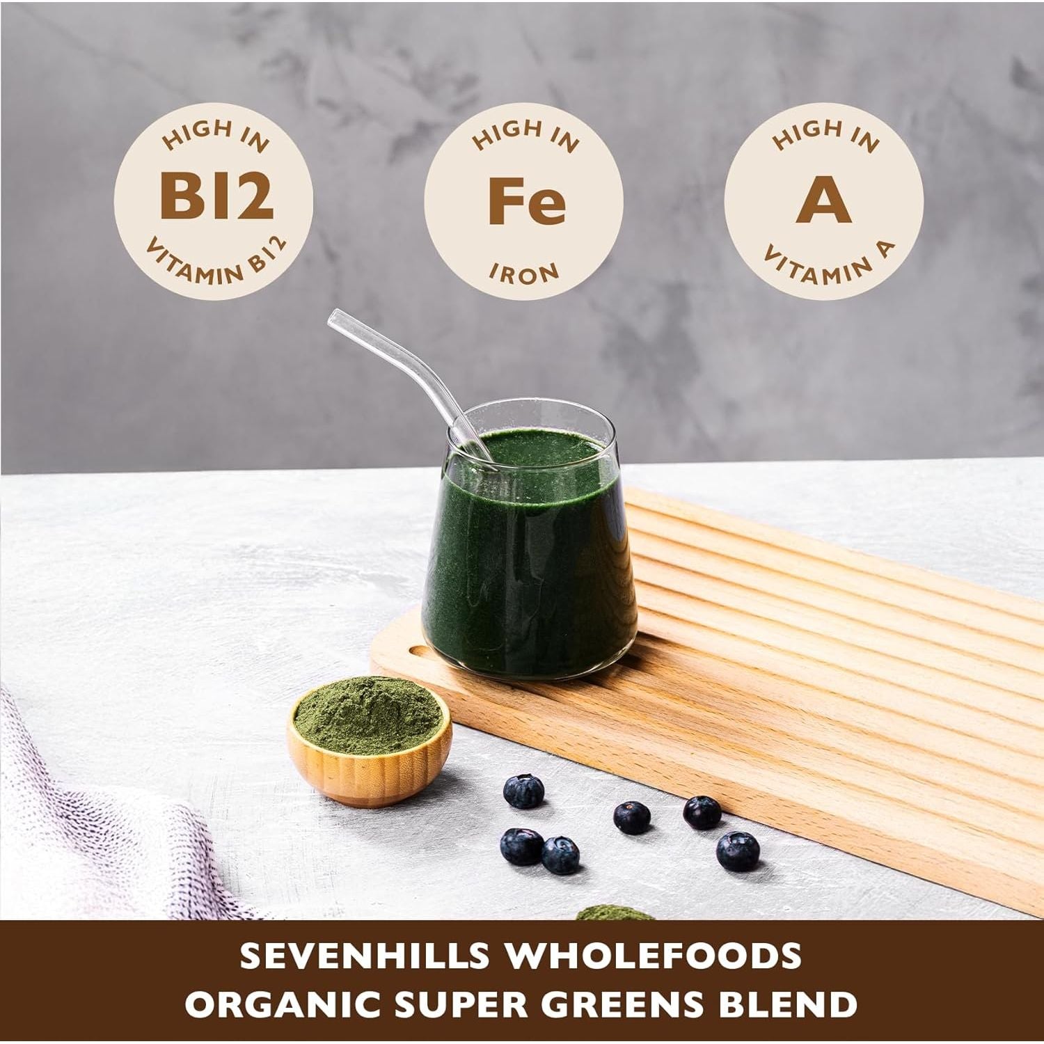 Sevenhills Wholefoods Organic Super Greens Blend 400G | with Spirulina, Chlorella, Wheatgrass, Barley Grass | Supports Skin, Immunity & Reduce Tiredness | 80 Servings | UK Made