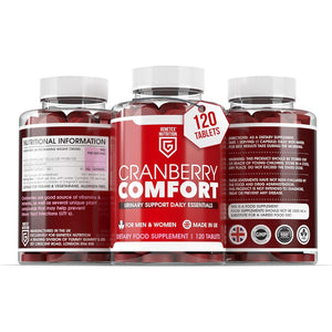 Cranberry Comfort Urinary Support Supplement – UTI & Bladder Support, Natural Urinary Tract Health Supplement for Women & Men – 120 Tablets – Made in the UK, Vegan Friendly