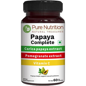 Pure Nutrition Papaya Complete | 60 Caps | Carica Papaya Leaf Extract with Iron VIT C, VIT a & Folic Acid | Supports Platelet Immunity & Digestion Non-Gmo | Gluten-Free
