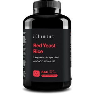 Red Yeast Rice, 540 Vegan Tablets | Provides 2.9Mg Monacolin K, Enriched with Coenzyme Q10 and Vitamin B3 | Citrinin Free | Zenement