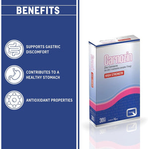 Quest Carnozin (Pack of 30) - Zinc Carnosine Complex Supplement for Gastro Protection & Healing (75Mg per Tablet). High Strength Anti-Inflammatory Tablets. Suitable for Vegans.