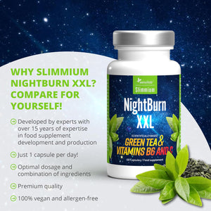 Weight Loss Capsules, Premium Green Tea Extract, with Added Vitamins B6 and Vitamin C - 30 Day Supply Slimmium Sensilab, Nightburn XXL