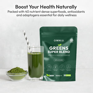 OMNIA Super Greens Powder – 40 Ingredients with Superfoods, Vitamins & Antioxidants – Supports Gut Health, Detox, Energy & Immunity – Vegan-Friendly, Non-Gmo – 30 Servings (210G, Unflavoured)