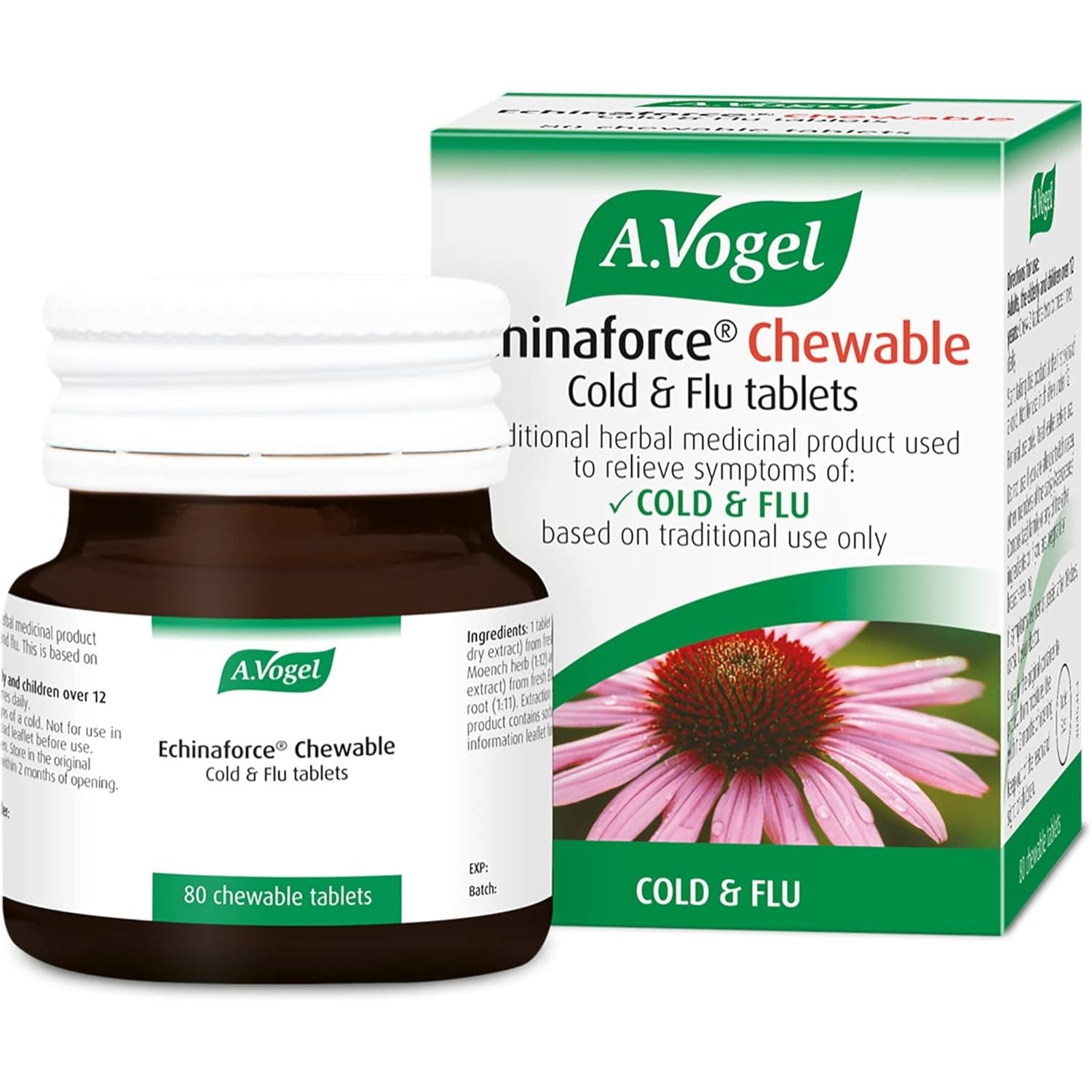 A.Vogel Echinaforce Chewable Cold & Flu Tablets | Relieve Cold & Flu Symptoms | Extracts of Fresh Echinacea | 80 Tablets