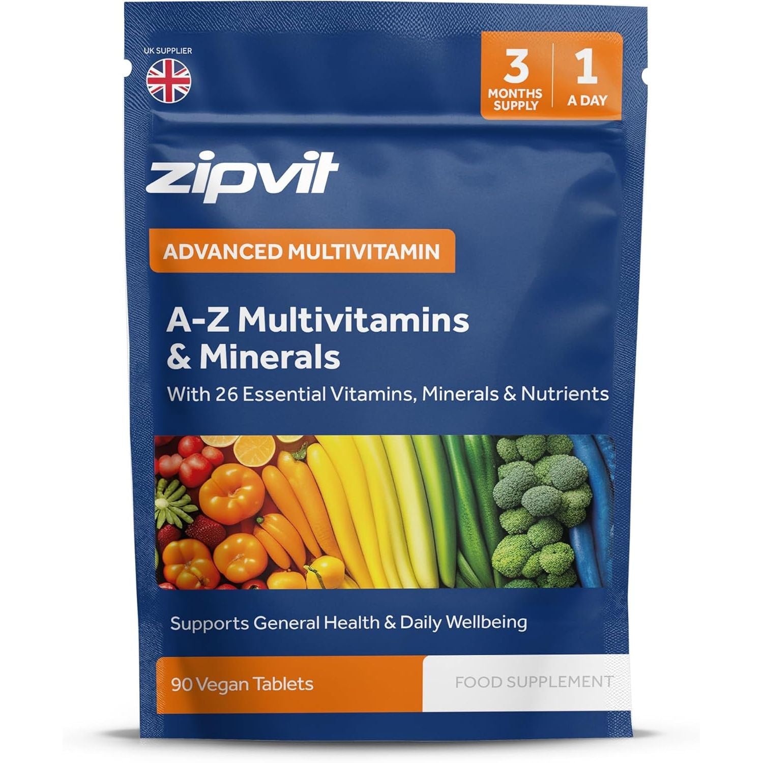 Zipvit A-Z Multivitamin Tablets, Vegan Multivitamin & Minerals for Men and Women, 90 Tablets (3-Month Supply), 26 Essential Vitamins & Minerals for Immune Support, Bone Health, and Energy