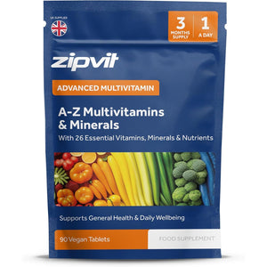 Zipvit A-Z Multivitamin Tablets, Vegan Multivitamin & Minerals for Men and Women, 90 Tablets (3-Month Supply), 26 Essential Vitamins & Minerals for Immune Support, Bone Health, and Energy