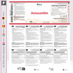 Astaxanthin 12Mg - 180 High Strength Softgel Capsules - 6 Month Supply - Powerful Antioxidant Supplement - Astaxanthin from Haemotococcus Pluvialis Algae - Made in the UK - Nu U Nutrition
