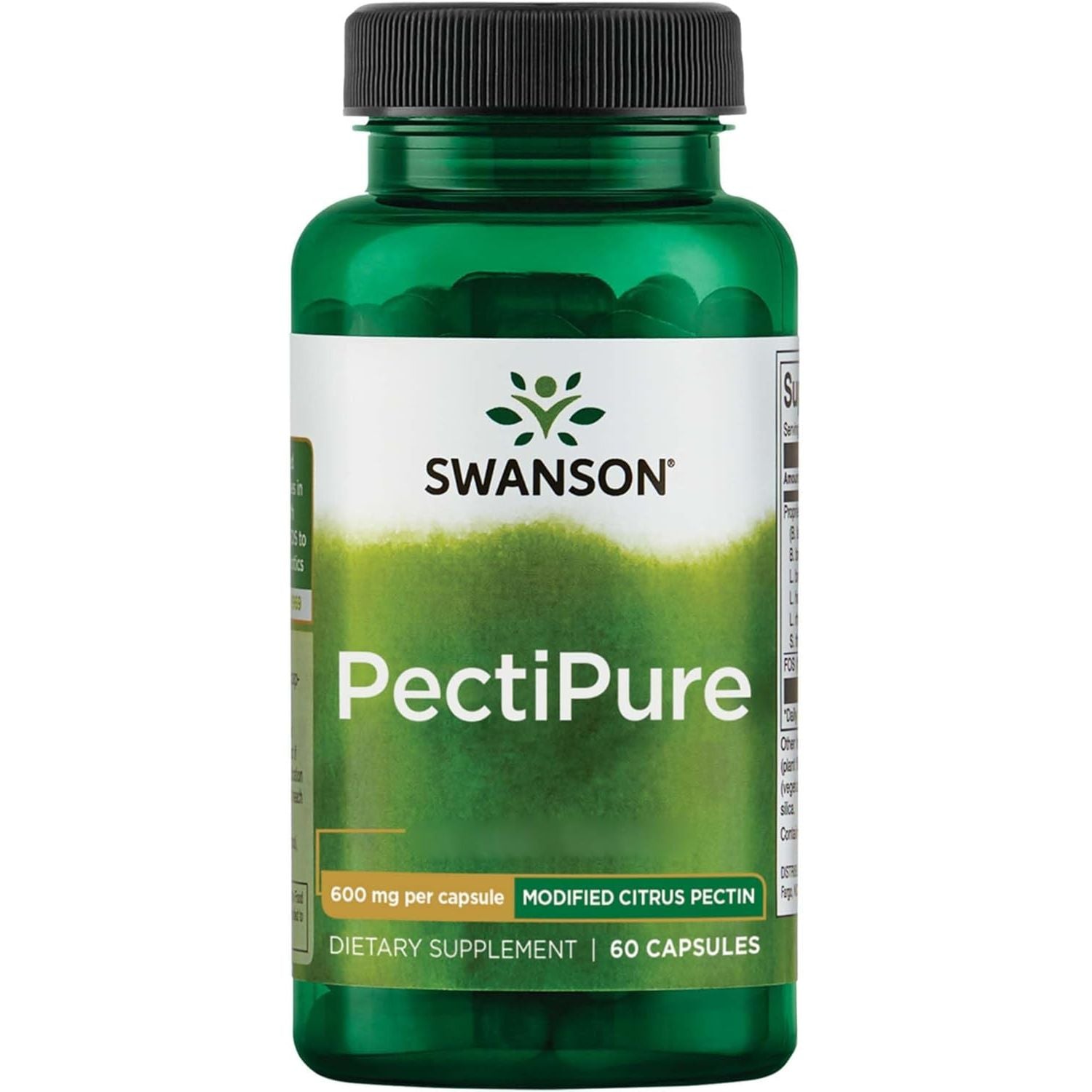 Swanson, Pectipure, Citrus Pectin, 600Mg, 60 Capsules, Dietary Fibre, High-Dose, Lab-Tested, Soy-Free, Gluten-Free, Gmo-Free