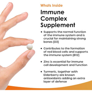 Vitamin D3 Immune Booster Complex - with Vitamins D,C, B12, Zinc, Turmeric & Elderberry - Immune Support - Made in the UK - Immunity Booster by New Leaf 120 Tablets