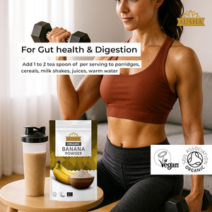 AUSHA Organic Banana Powder 250G | Gut Health, Gluten Free, Fibre, Energy, Endurance | Baking, Protein Shakes, Porridge - Certified Organic by Soil Association