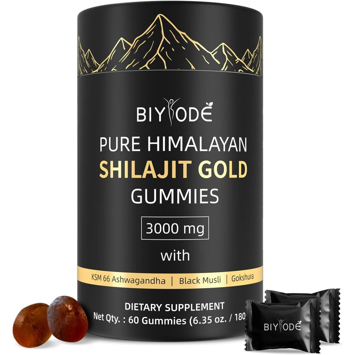 Shilajit Gummies - Pure Himalayan Shilajit Gummies Gold, Fulvic Acid & 85+ Trace Minerals I - Vegan, Non-Gmo,Individually Wrapped for Travel - 60 Gummies