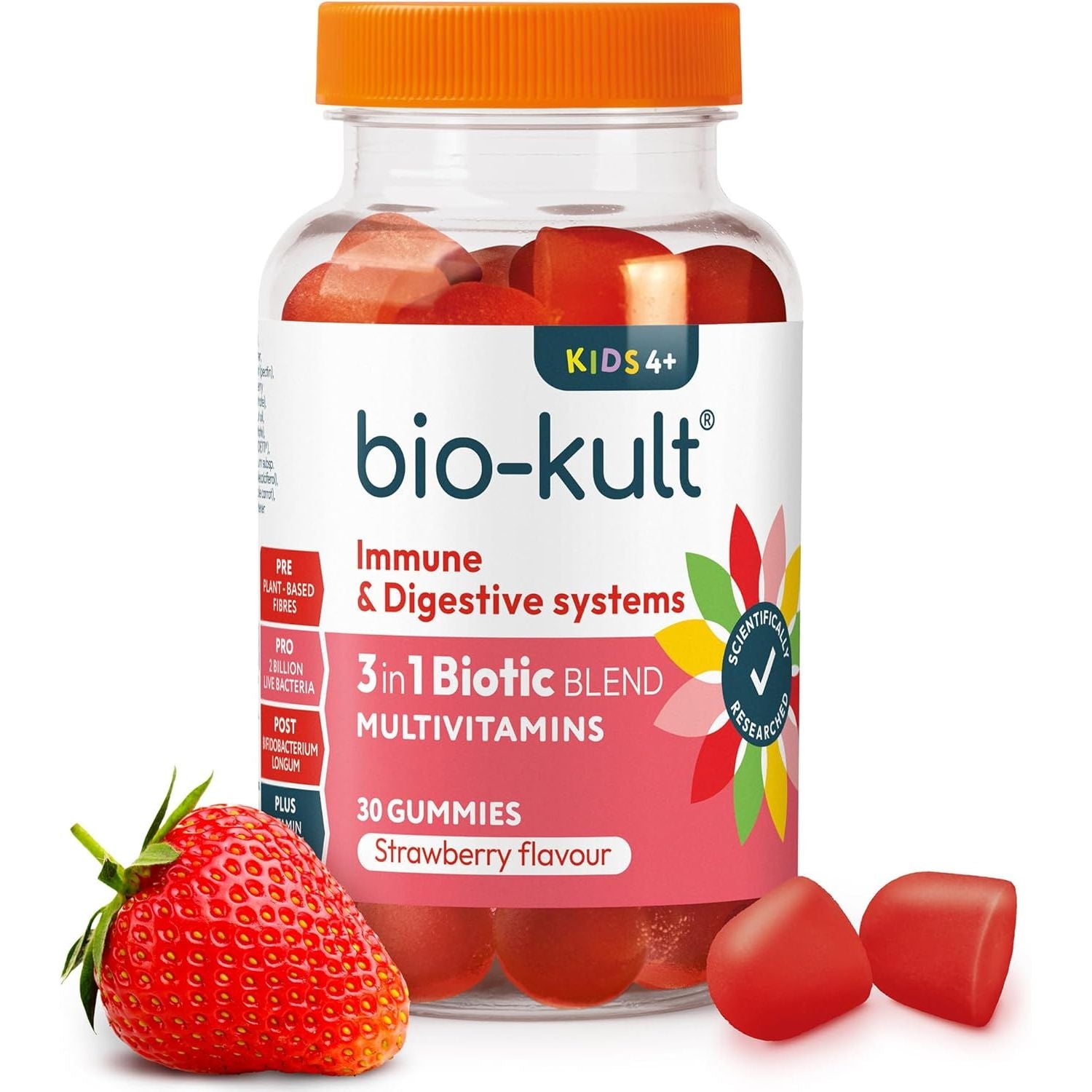 Bio-Kult 3In1 Gut Health Gummies for Kids | 2B CFU + Multivitamins | Strawberry Flavour | Ages 4+ | 30 Probiotic Gummies