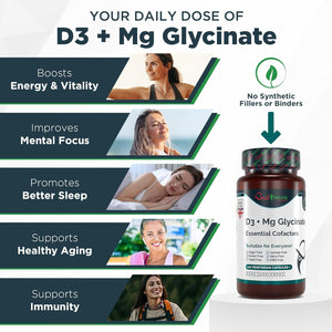 Best Immune, Magnesium Glycinate 400Mg D3 1000IU Essential Cofactors Complex Premium Quality 100 Vegetarian Capsules Highest Bioavailability