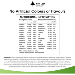 Multivitamin & Minerals 26 Essential Active Vegan High Strength Multivitamin Tablets for Women & Men with Iron A-Z Complete Daily Vegan Vitamins Gluten Free GMO Free (3 Month Supply) UK Made New Leaf