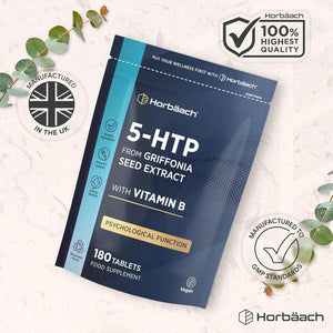 5HTP Supplement High Strength | 180 Vegan Tablets | 6 Month Supply - One a Day | from Griffonia Seed Extract | with Vitamin B5 | by Horbaach