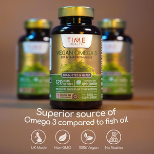 Vegan Omega 3 – EPA & DHA from Algae Oil – Premium Brand – Carrageenan-Free – Sustainable Algal Alternative to Fish Oil – Vegetarian Essential Fatty Acids – UK Made Supplement (120 Count (Pack of 1))