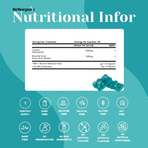 Bemorganic Premium Creatine Gummies - 5000Mg Creatine Monohydrate with Bcaas - Muscle Recovery & Performance Support - Sugar-Free - 60 Count