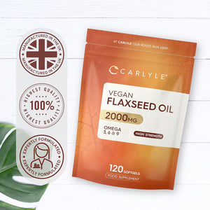 Flaxseed Oil Capsules 2000Mg | 120 Vegan Softgels | High Strength Supplement with Omega 3 6 & 9 | Cold Pressed | by Carlyle