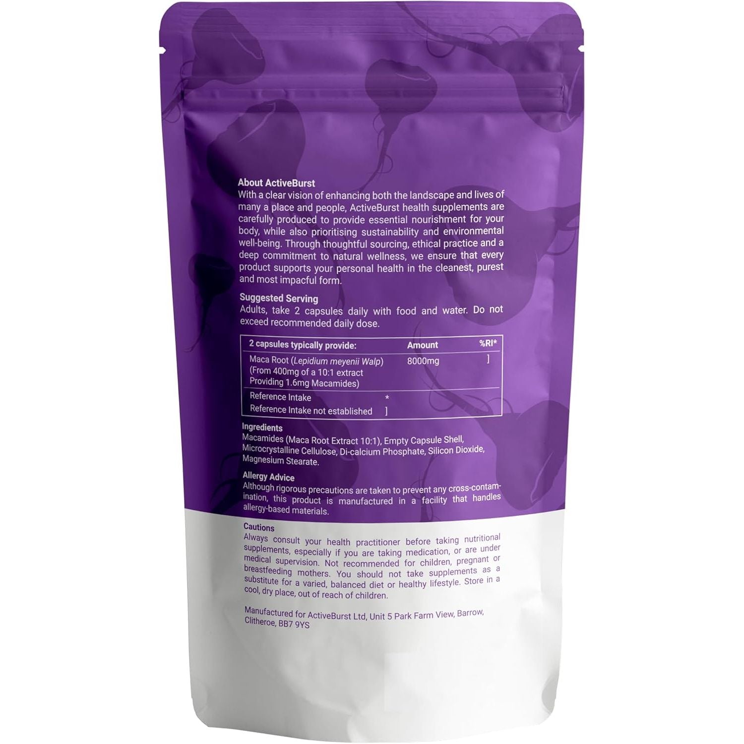 Macaroot Ultra – Maca Root Capsules 8000Mg | Peruvian Ginseng 10:1 Extract | 1.6Mg Macamides | Energy, Mood & Hormone Support | Vegan, UK Produced, Lab Tested | 90 Capsules | Activeburst Nutrition