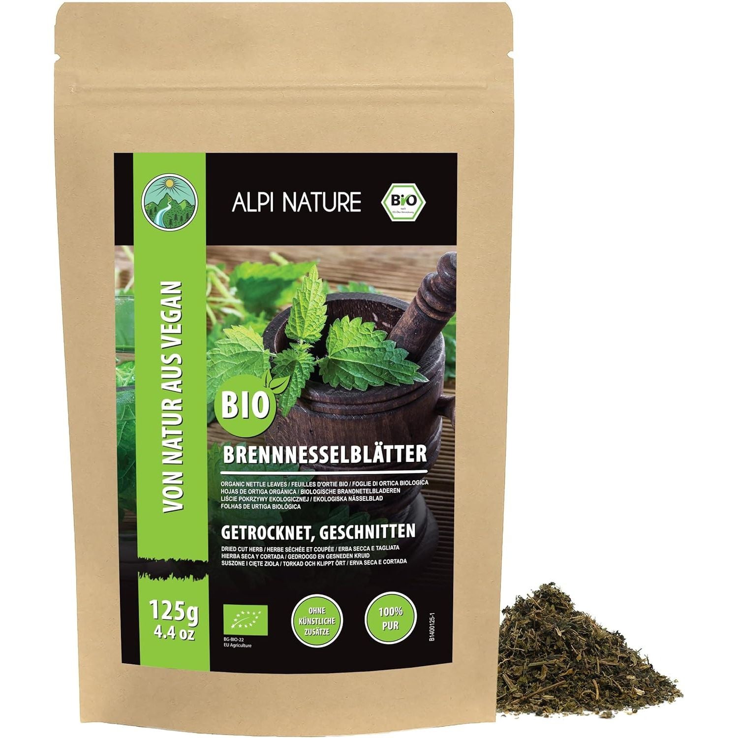 Alpi Nature Organic Nettle Tea 125G 4.4 Oz, Dried and Cut Nettle Leaves, Loose Leaf Tea