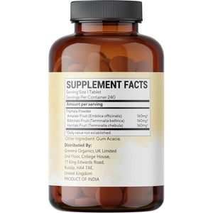 Arumba Ayurveda Triphala Tablets 240 Tablets, 500 Mg per Tablet, Made with Pure Amalaki Powder, Haritaki Powder, Bibhitaki Powder