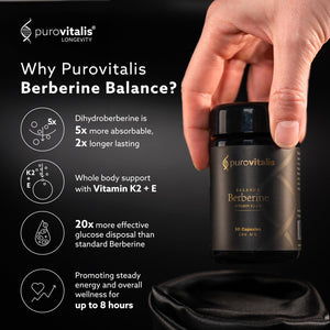 PUROVITALIS Dihydroberberine 200Mg, High Strength Berberine, Blood Sugar Control Supplement, with Vitamin K2 and E, 1-Month Supply (30 Vegan Capsules)