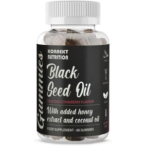 Black Seed Oil Gummies - 60 Vegan Gummies - Supports Skin and Hair, Immune System, Metabolism, Joints & Wellness - Strawberry Flavour